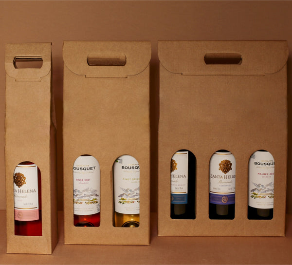 Caixa de Presente para garrafas com janela de visualização - KRAFT / PERSONALIZADA com serigrafia